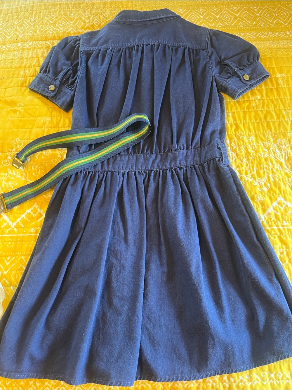 Polo by Ralph Lauren Navy Blue Button-Front Shirt Dress with Striped Belt - Picture 2 of 5